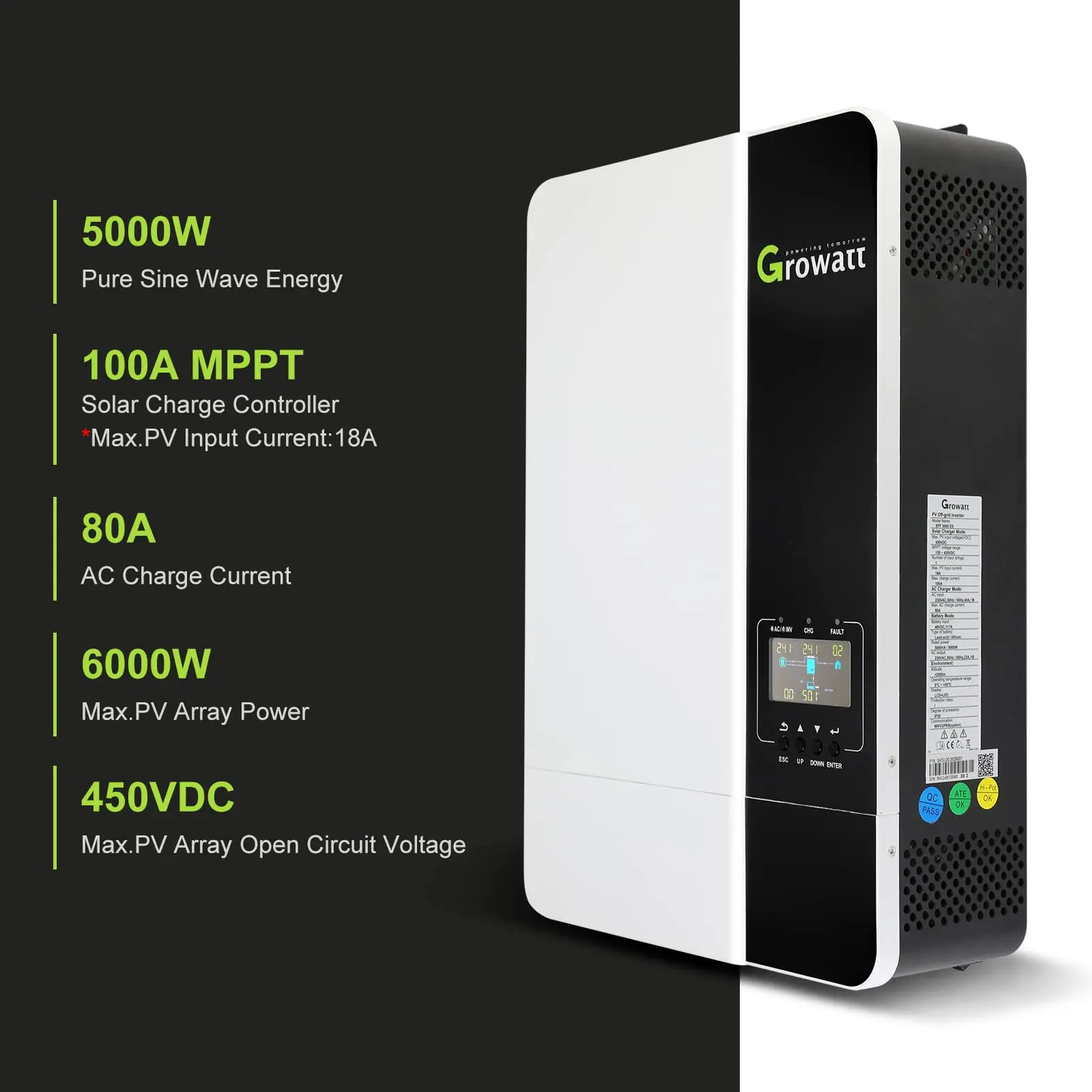 Complete Set 5kW Off Grid Solar Panel System with Growatt SPF 5000ES Inverter 10kWH LifePo4 Batteries