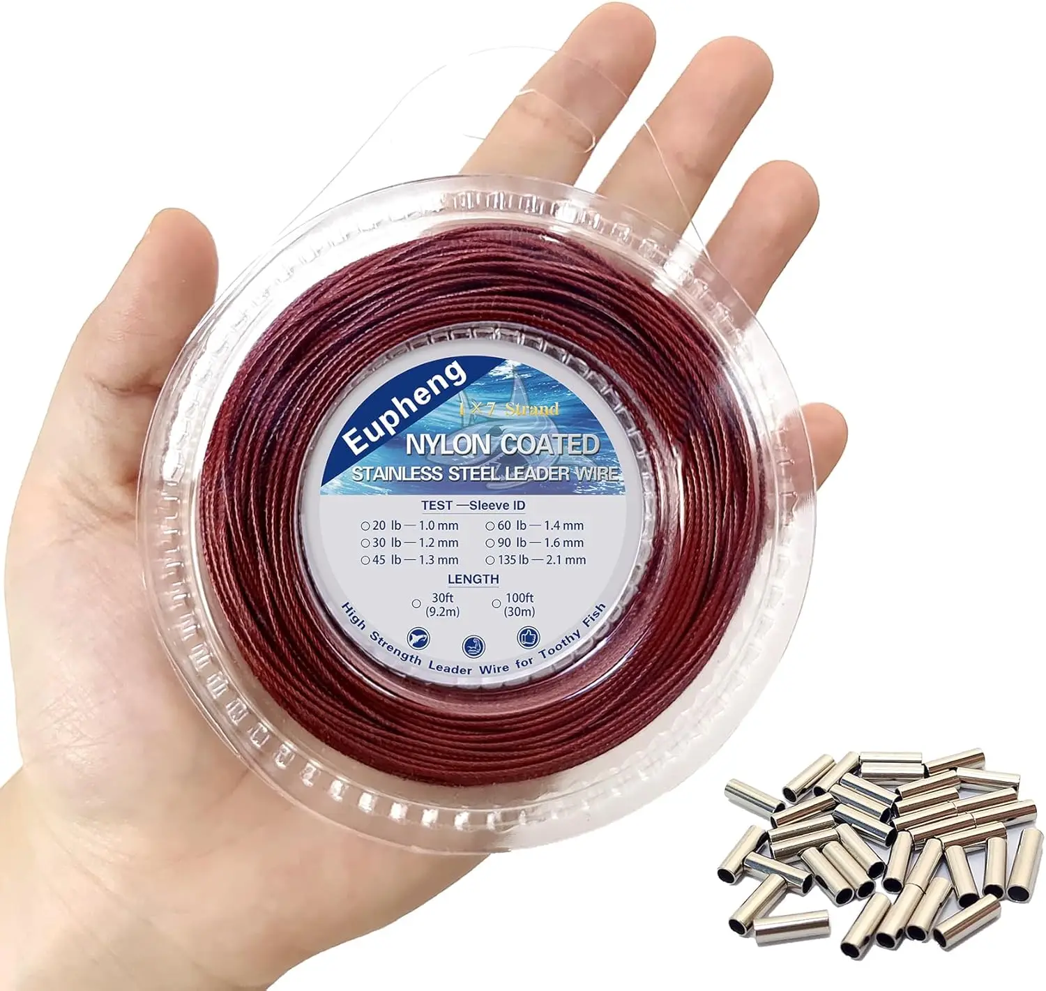 Nylon Coated Stainless Steel Leader Wire, Knottable Fishing Leader Line for Saltwater, 20lb - 135lb Test with Crimps Sleeves B10
