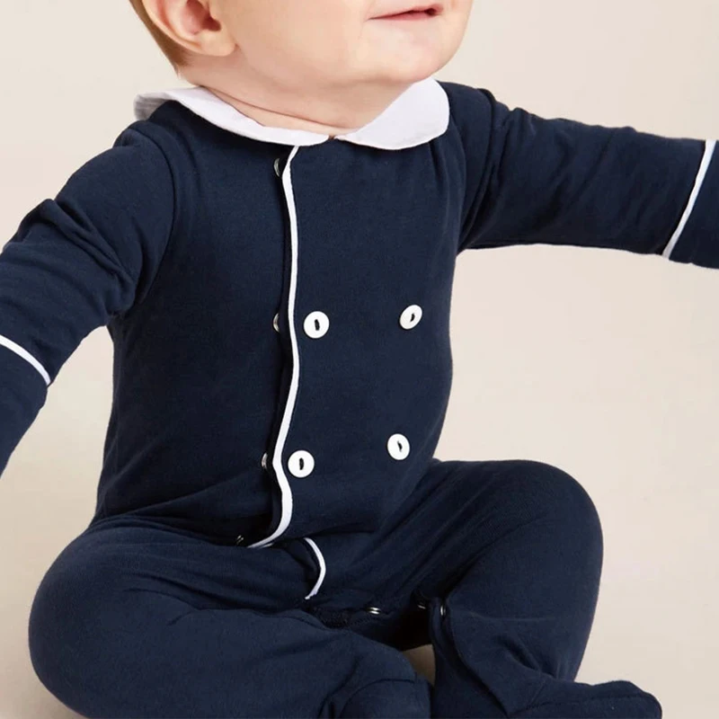 Organic baby romper bamboo customize peter pan collar sleep suit baby customize bamboo onesie with feet sustainable baby clothes