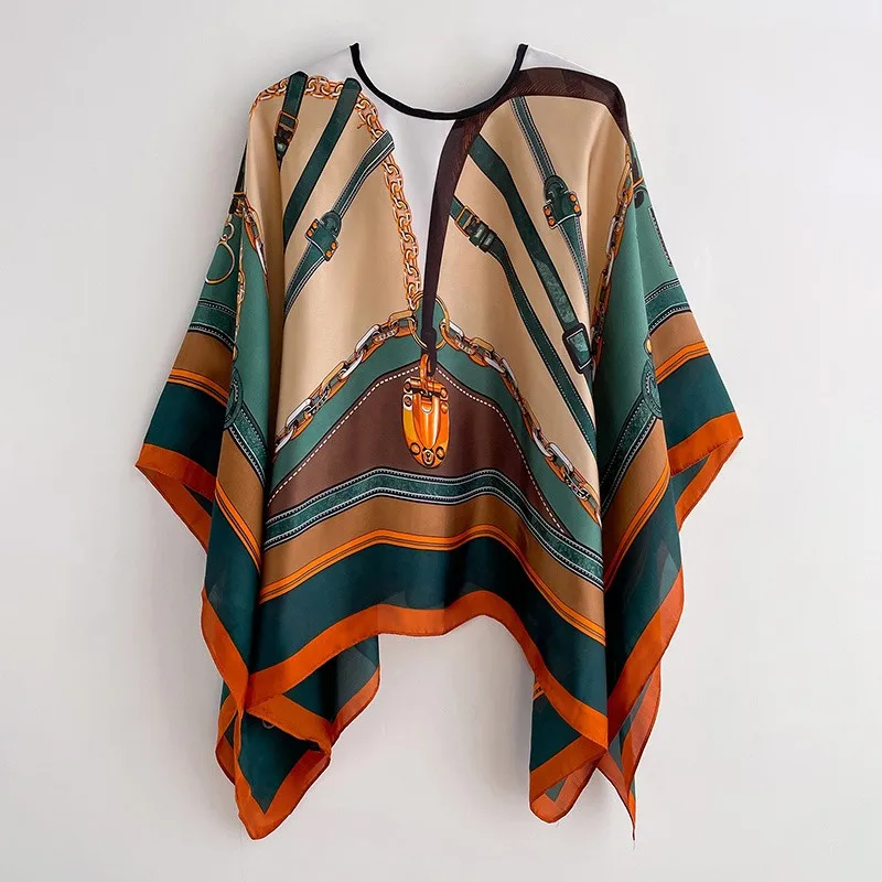 New Fashion Women Large Soft 110*110cm Printing Silk Pullover Summer Luxury Swimsuit Silk Beach Cover Up Pullover For Women