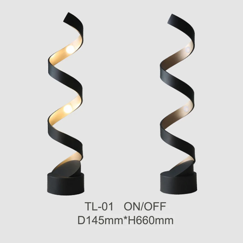 Modern Decoration Spiral Desk Lamp Bed Side Black Gold LED Table Lamp