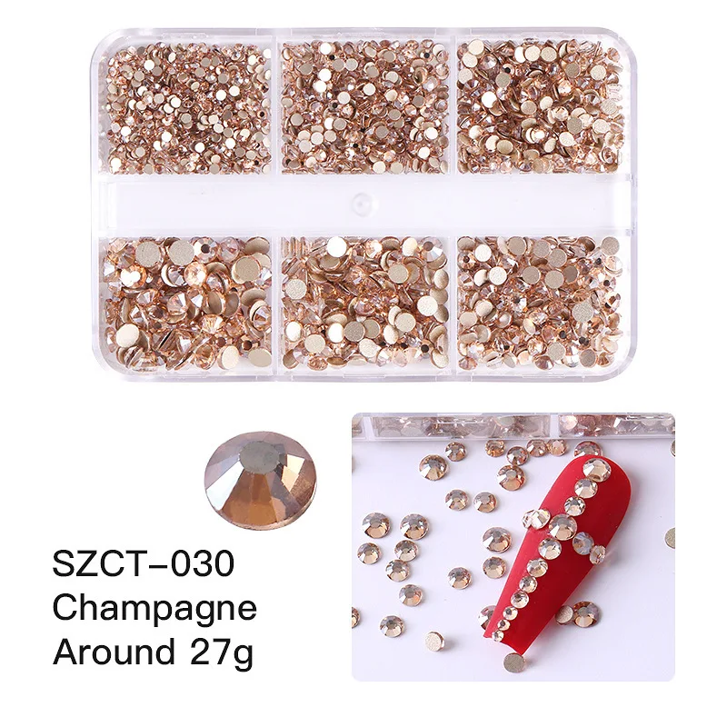 Wholesale SS4-SS16 6 grid 1426PCS / boxed flat glass rhinestone DIY nail art round diamond crystal jewelry set