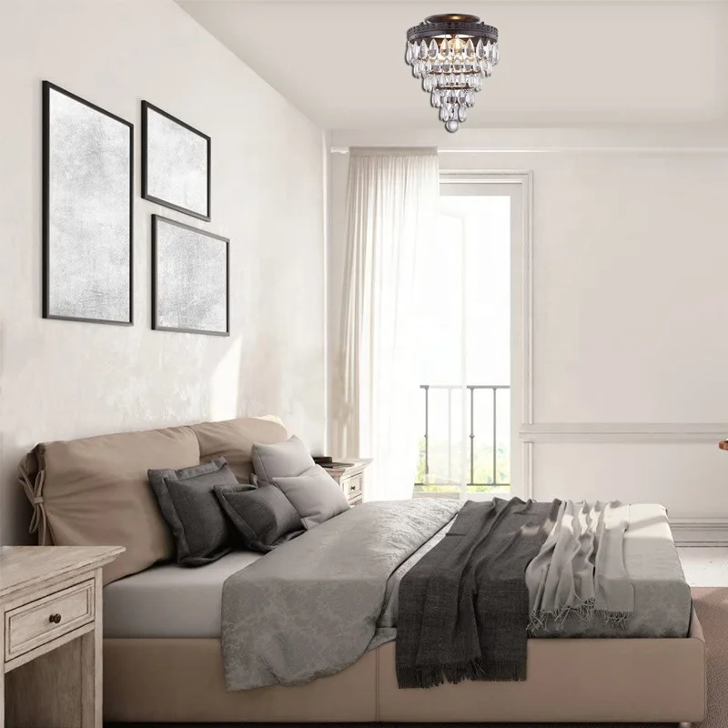Modern chandelier ORB finish and crystal Ceiling Lights 2-Light E12 for home led flush mount