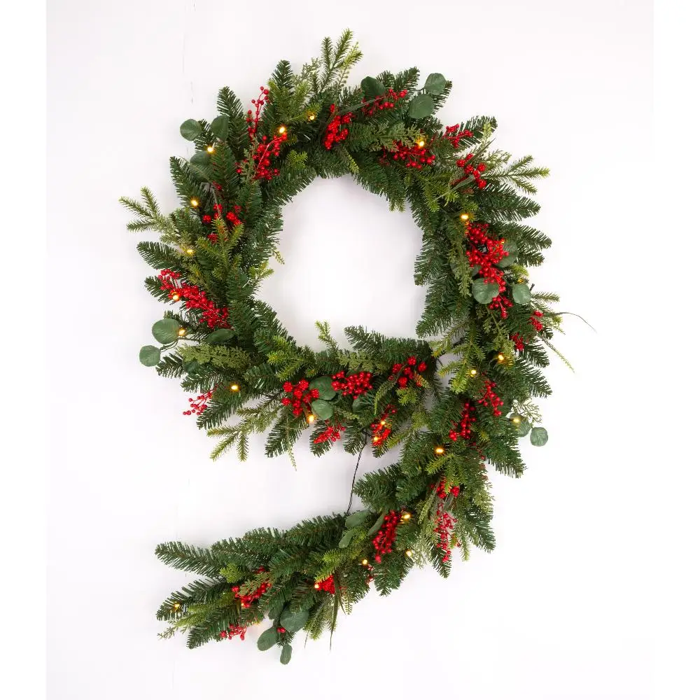 new arrival 2024, pre lit green Artificial Christmas garland,pine needle,indoor,outdoor,100%PE,fireproof,no smell,eco-friendly