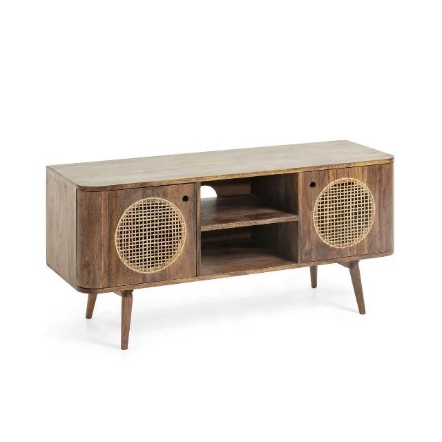 Grade Hotel Solid Mango Wood TV Cabinet Nordic Rattan Living Room Furniture Tv Stand Cabinet