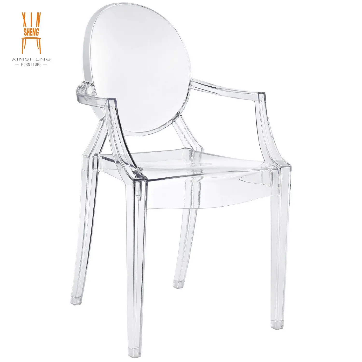 Modern design Luxury Event Party Hotel Round Back Clear Transparent Ghost Chair with armrest