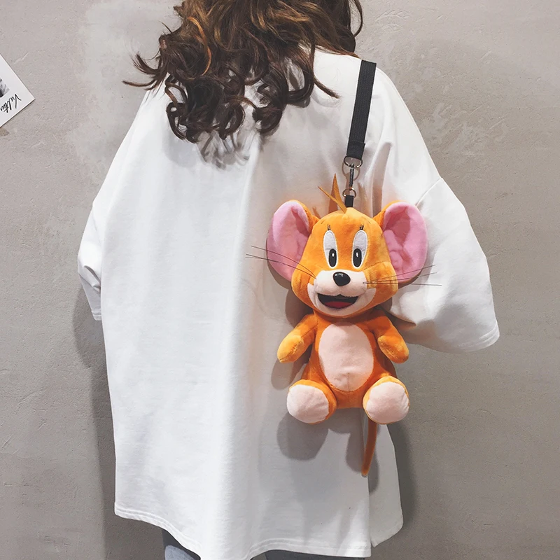 
Plush Toy Stuffed Animals Cute Cat and mouse Tom and Jack Bunny Keychain Pendant Kawaii Children Gift plush Messenger Bag 