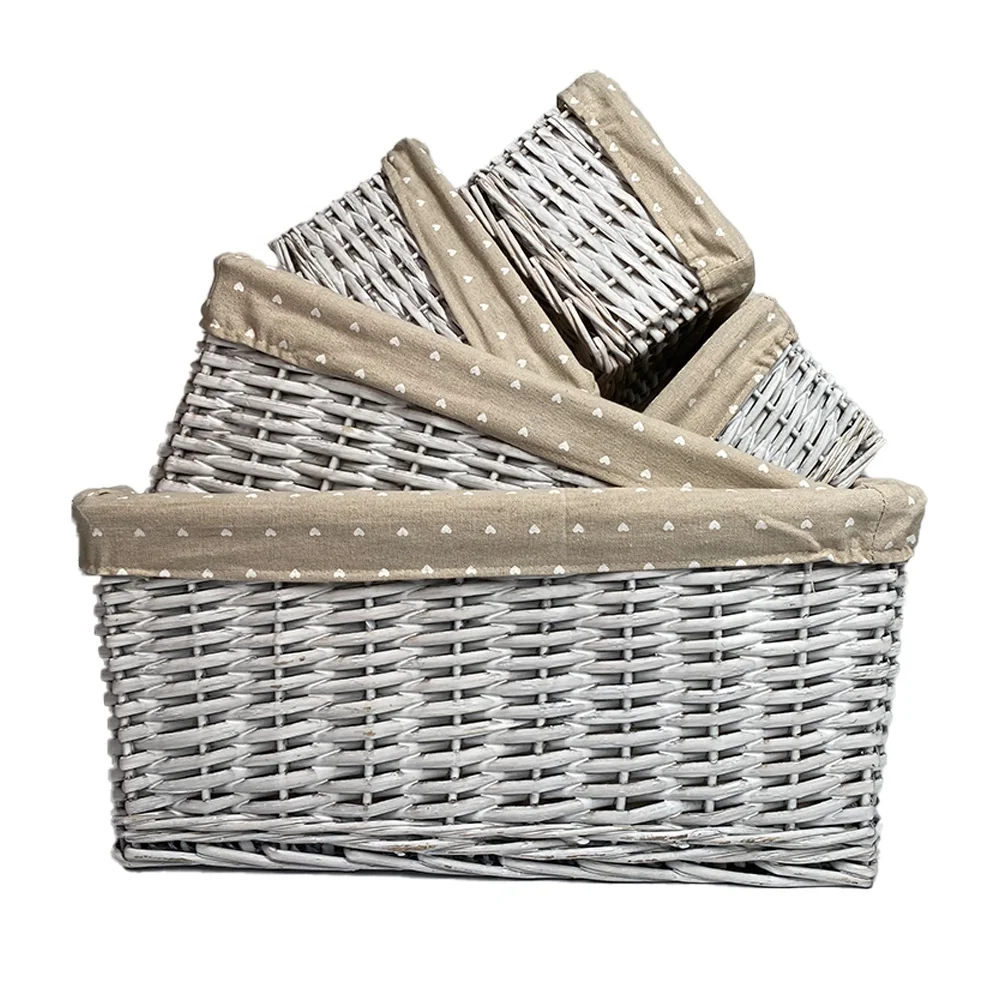 Shriko set of 5 storage basket wicker with heart-shaped liner wicker picnic basket set lined wicker toy basket