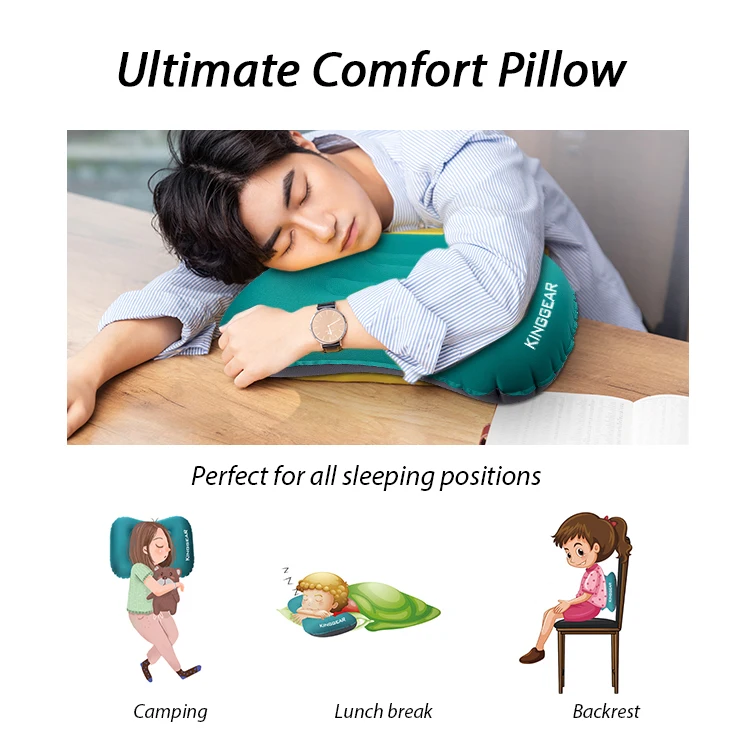 Waterproof Airplane Camping Sleep Soft Neck Support 50D Micro Fiber Inflatable Touris Pillow Cooling Foldable Inflatable Pillow