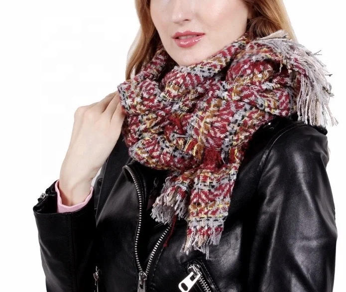 Classic special thick loop yarn scarf fresh Mixed color Plaid check pattern cashmere tassel shawl scarf