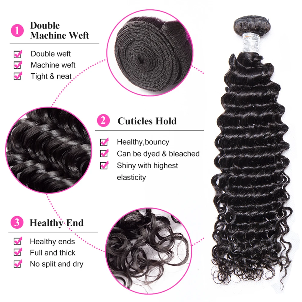 
Deep Wave Brazilian Hair Weave Bundles 100% Human Hair Wave Natural Thick Remy Hair Extensions 