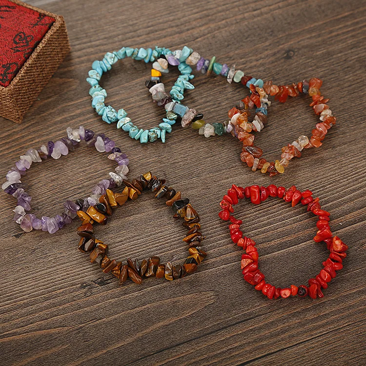 Factory Wholesale Minority 21 Colors Natural Precious Handmade Beaded Stone Bracelet Set For Tourist Souvenir Gifts