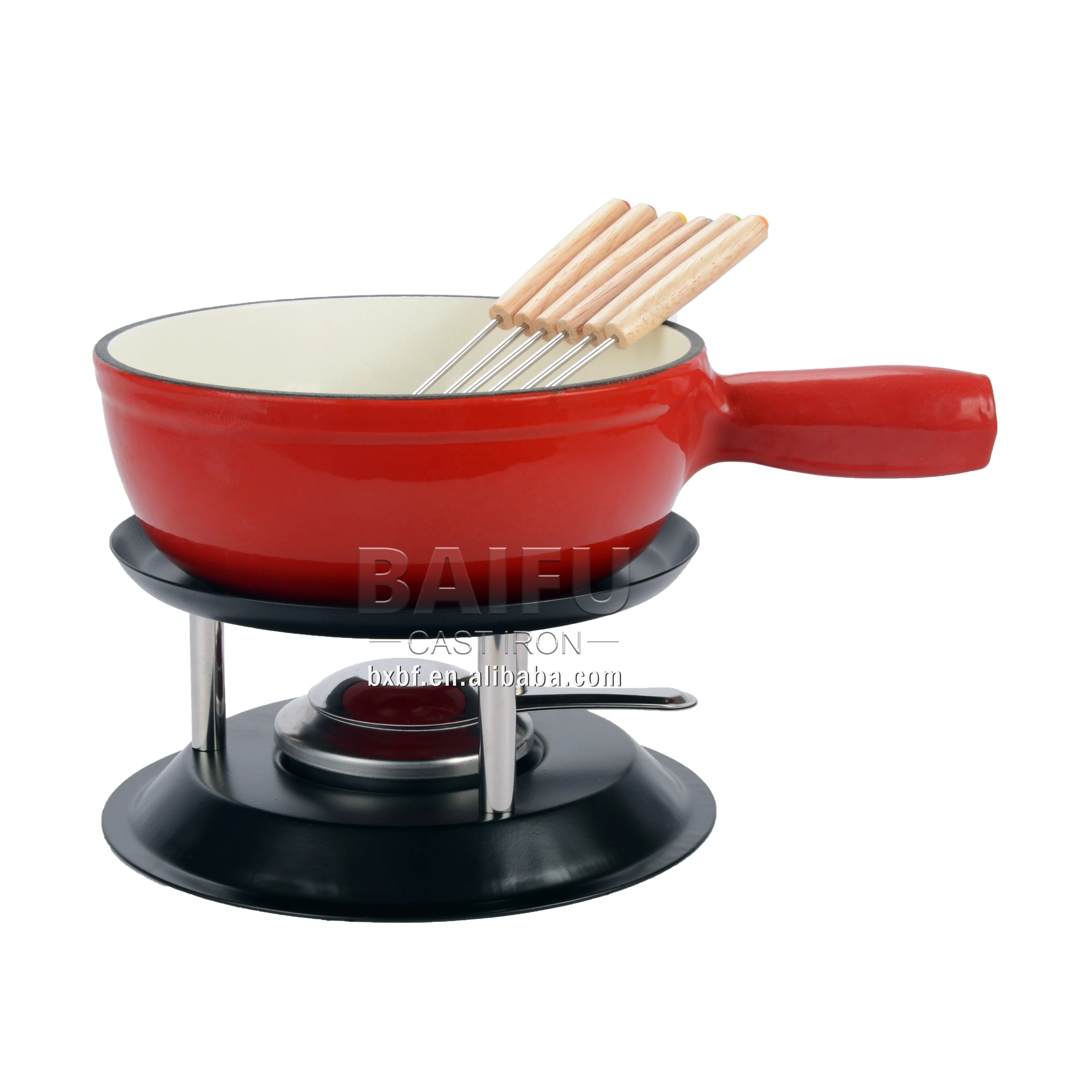 Cast Iron Enamel Fondue Set Swiss Traditional Cast Iron Cheese Melting Pot with Fondue Forks Cheese Fondue Pot Set