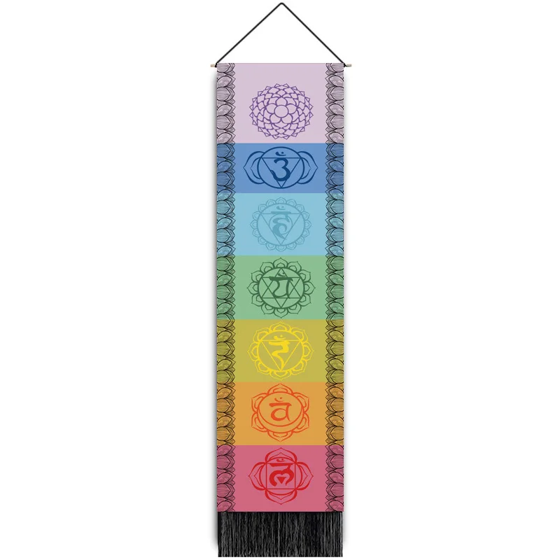 51.2X12.8 Inches Meditation Yoga Trippy Mandala Chakra Long Tapestry Wall Hanging with Tassel Striped for Room