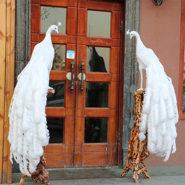 New Style Wedding Photography Welcome Area Decoration Artificial White Peacock For Exhibition