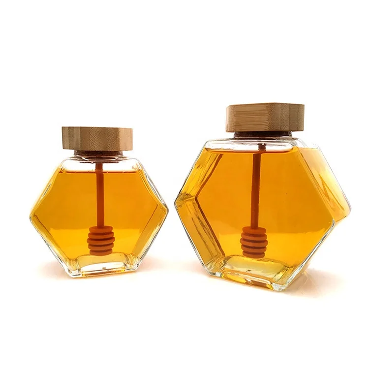 Wholesale empty honey jars glass hexagonal honey containers