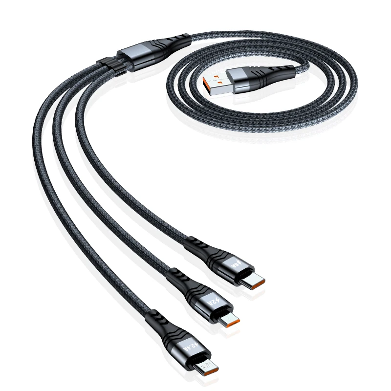 Multi Port 66W USB3.0 6A Multi C Type Nylon 3 in 1 USB C Charging PD Cable for Samsung