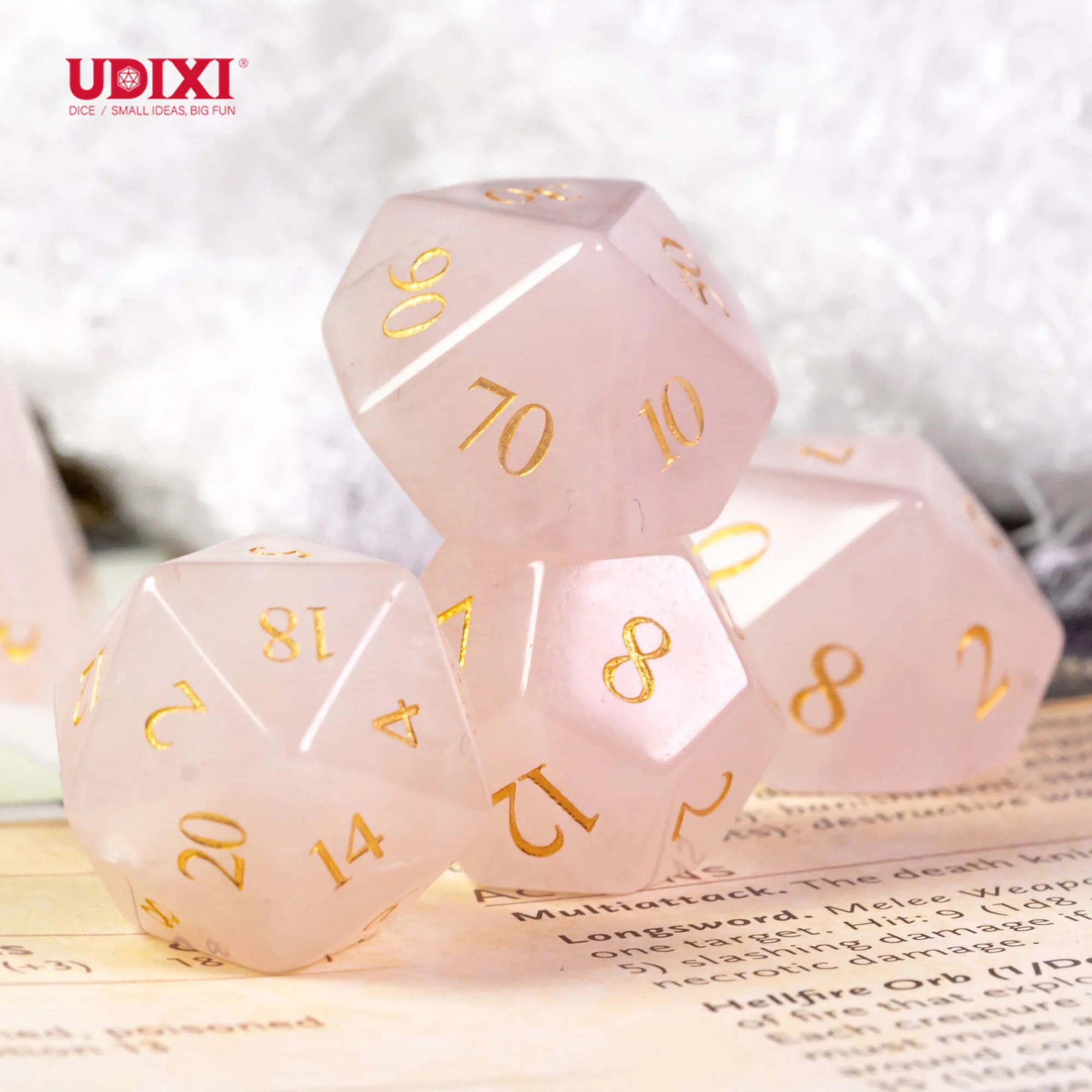 Udixi многогранный логотип на заказ ролевая игра Подземелья и Драконы драгоценный камень набор игральных костей розовый кристалл