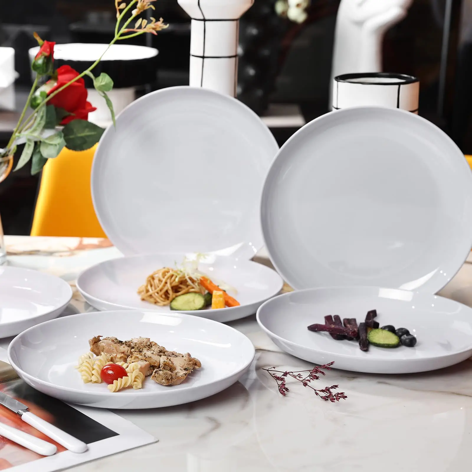 10inch Dinnerware Dishes Set Melamine Dinner Plates for Indoor and Outdoor Use Break-resistant White