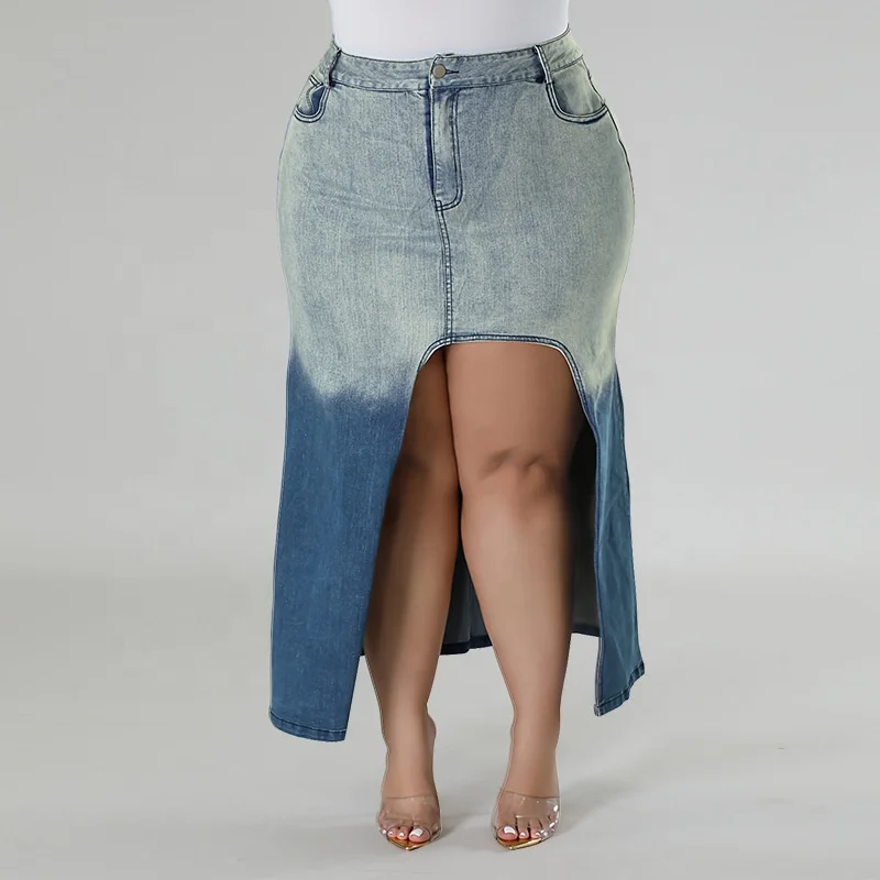 5xl plus size woman jeans skirts wholesale jeans skirt fat women long jeans skirt