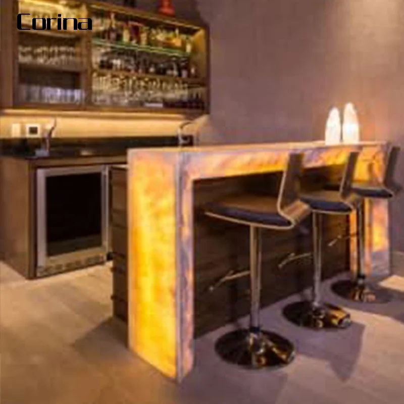 Custom Made High Quality Modern Design Style Restaurant Bar Counter translucent stone bar counter