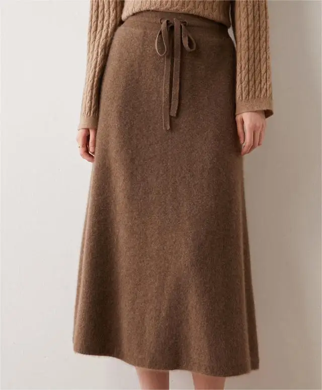 Factory Wholesale New Style Fashion Customized Support  Winter Warm Women Knit Cashmere Long Skirt