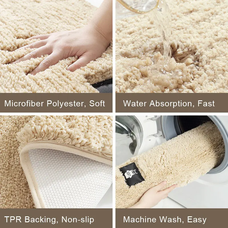 Non Slip Bathroom Rug Bath Mats Super Absorbent Floor Mat Soft MicroFiber Polyester Bathroom Carpet