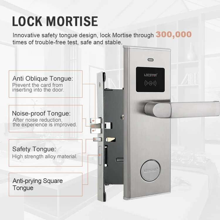 Locstar Digital Ic Card Hotel Fashion Key Safe Mortise Aluminium RFID Electronic Door Lock With Free Management Software System