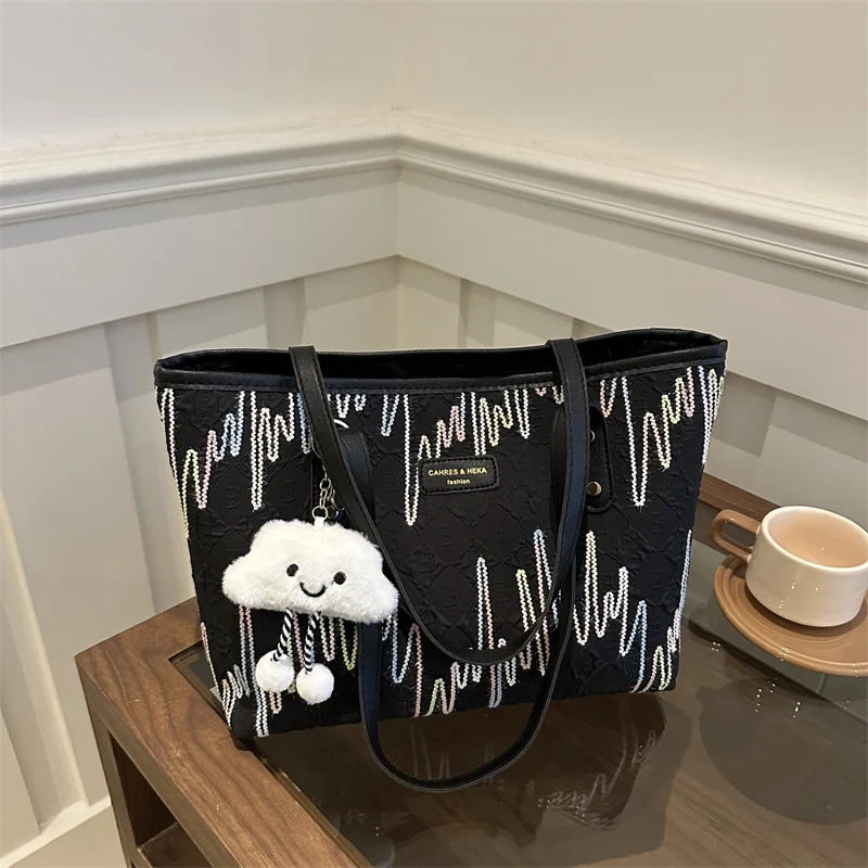 High Quality Large Inwrought Canvas Tote Bags for Ladies with Rainbow Colors