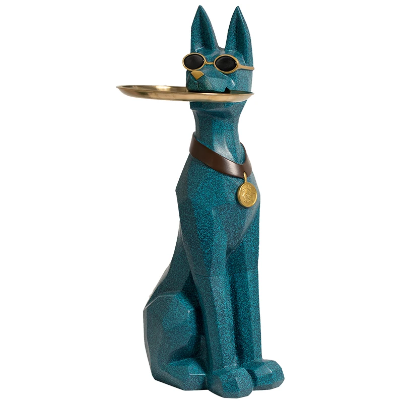 Resin Large Statue Geometric Sculpture Animal Garden Outdoor Garden French Bulldog Display with Metal Tray