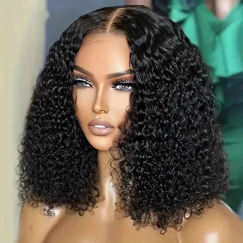 8-14 inches Brazilian Short Bob HD Lace Frontal Glueless Wig Kinky Curly Double Drawn Bob Wig Human Hair Lace Front For Women