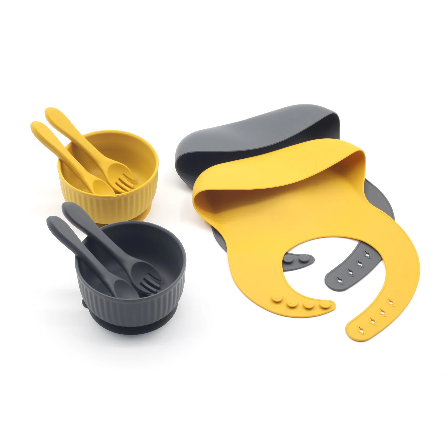 Baby Feeding Set Food Grade Silicone Bibs Baby Plate Non-silp Suction Bowl Kids Tableware Waterproof Bib Spoon BPA Free