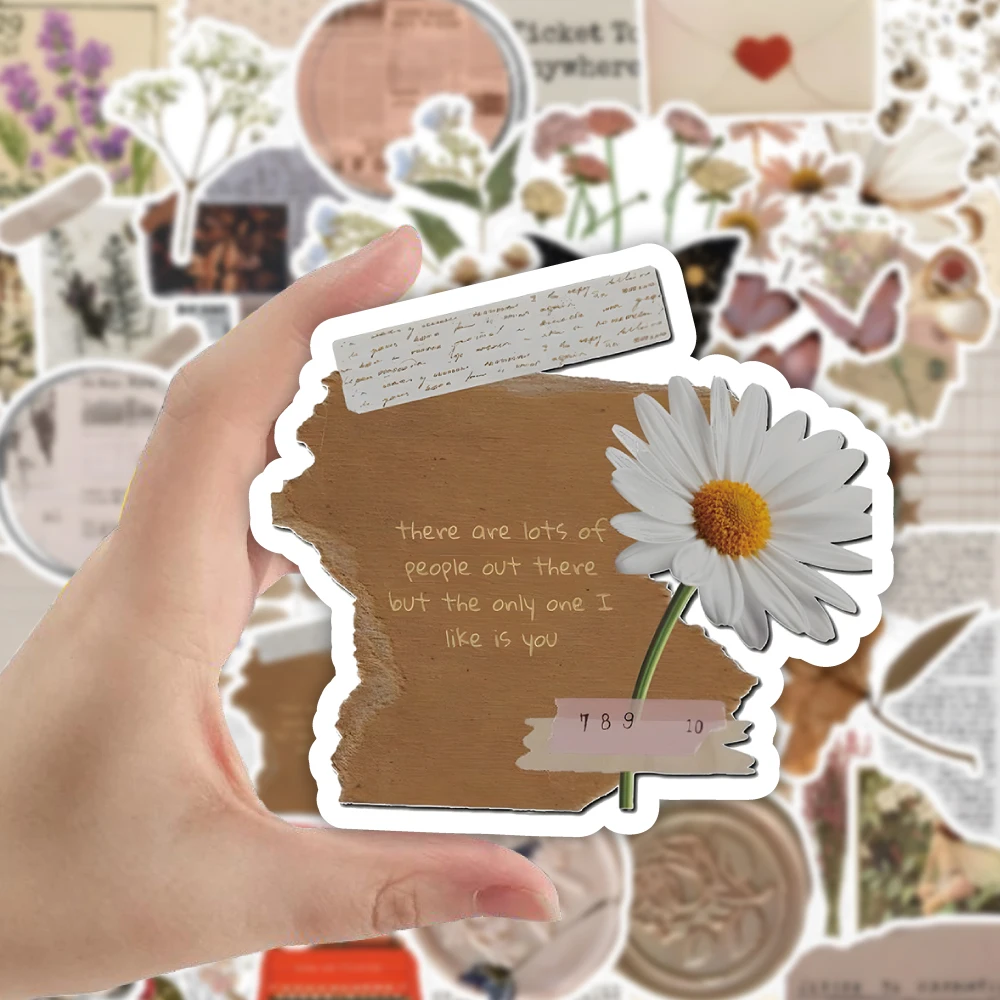 Custom Vintage Aesthetic Stickers 60Pcs Vinyl Waterproof Stickers for Water Bottles Laptop Phone Computer Guitar