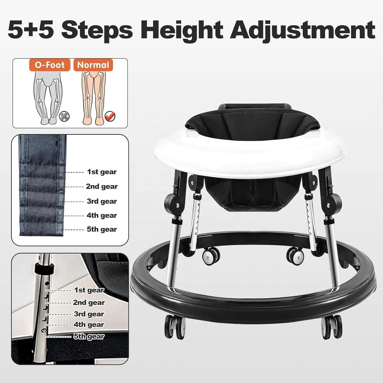 Baby Walker with Wheels, Baby Walker for Boys Girls, Foldable Activity Infant Walker Adjustable Height Baby Push Walkers