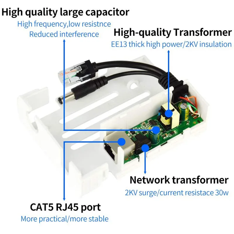Активные водонепроницаемые PoE Power Over ethernet сплиттер адаптер 48V-12V IEEE 802.3af соответствует 10/100
