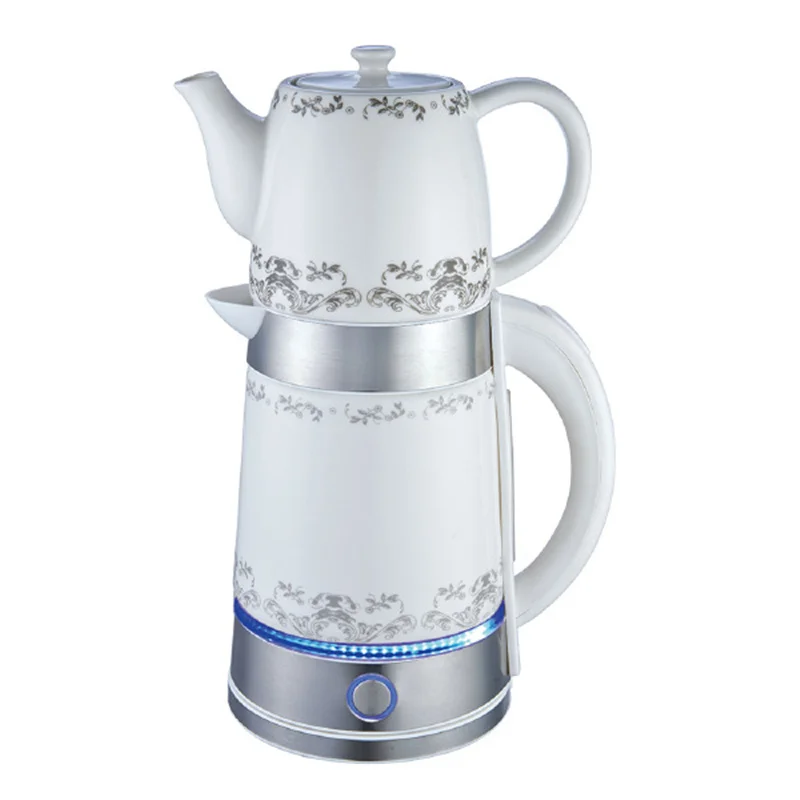 classic turkish electric water kettles white ceramic double tea kettle teapot set 1.7 litres JC-EK-412