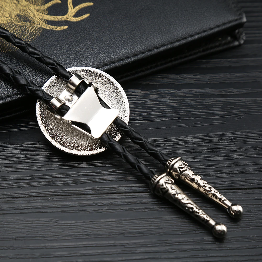 Hot Sale Metal Round Shape Small Gem Bolo Tie Western Bolo Tie Men Cowboy Bola Tie