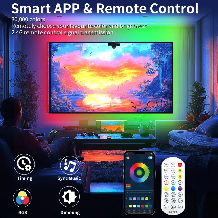 New Smart app controls music rhythm TV sensor dimmable USB Plug-in atmosphere light bar with Synchronized Lighting Effects
