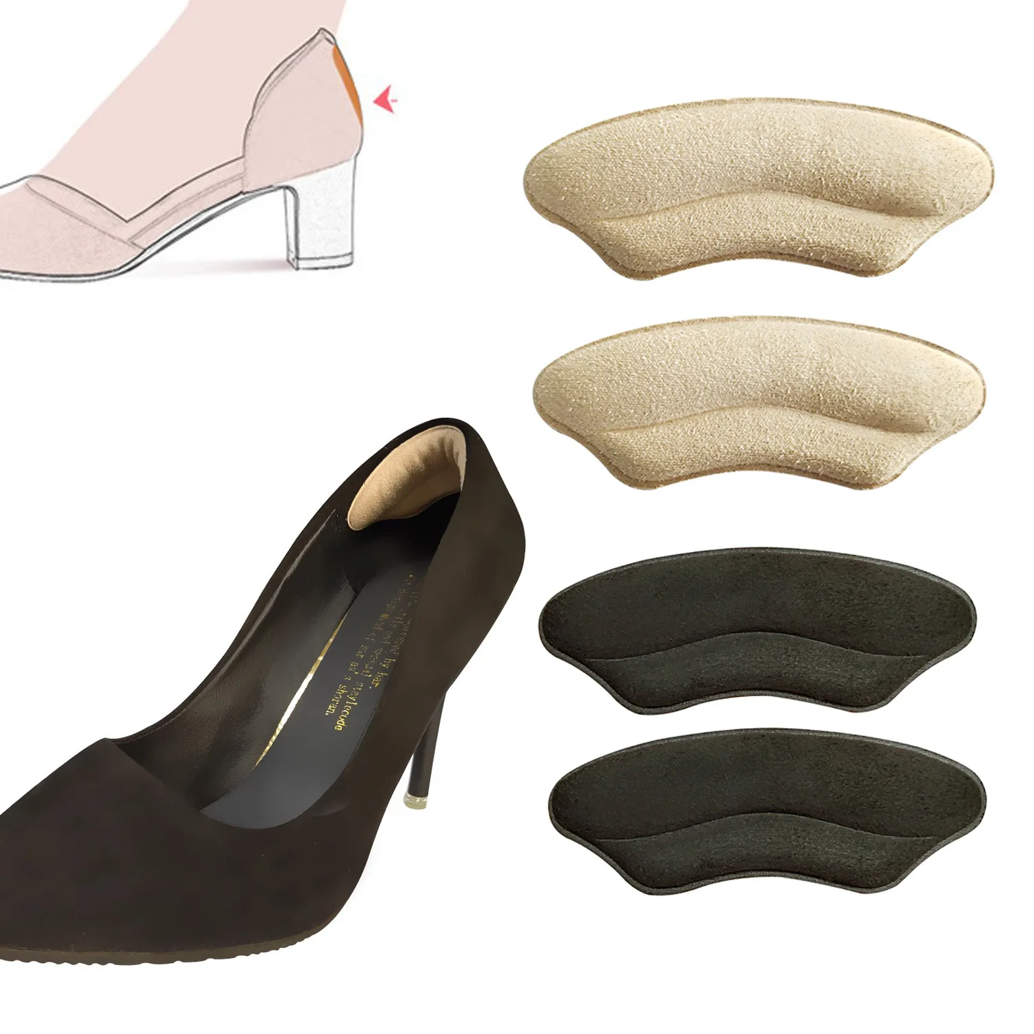 Premium Suede Microfibre leather Heel Grips Liner Cushions Inserts for Loose Shoes, Heel Pads Prevent Too Big,