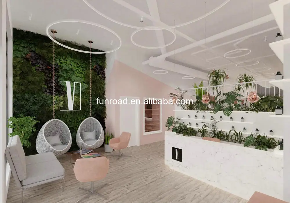 Modern design beauty nail salon store interior decoration / retail salon store idea with hair salon station