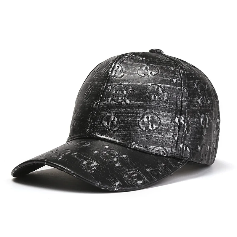 Fashion custom logo black pu leather baseball cap for men