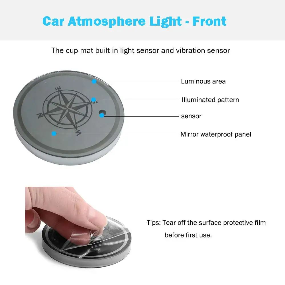 Universal LED Car Cup Holder Lights Mats Pad RGB Interior Decoration Atmosphere Lamp for Ford Jeep VW Audi BMW Chevrolet Dodge