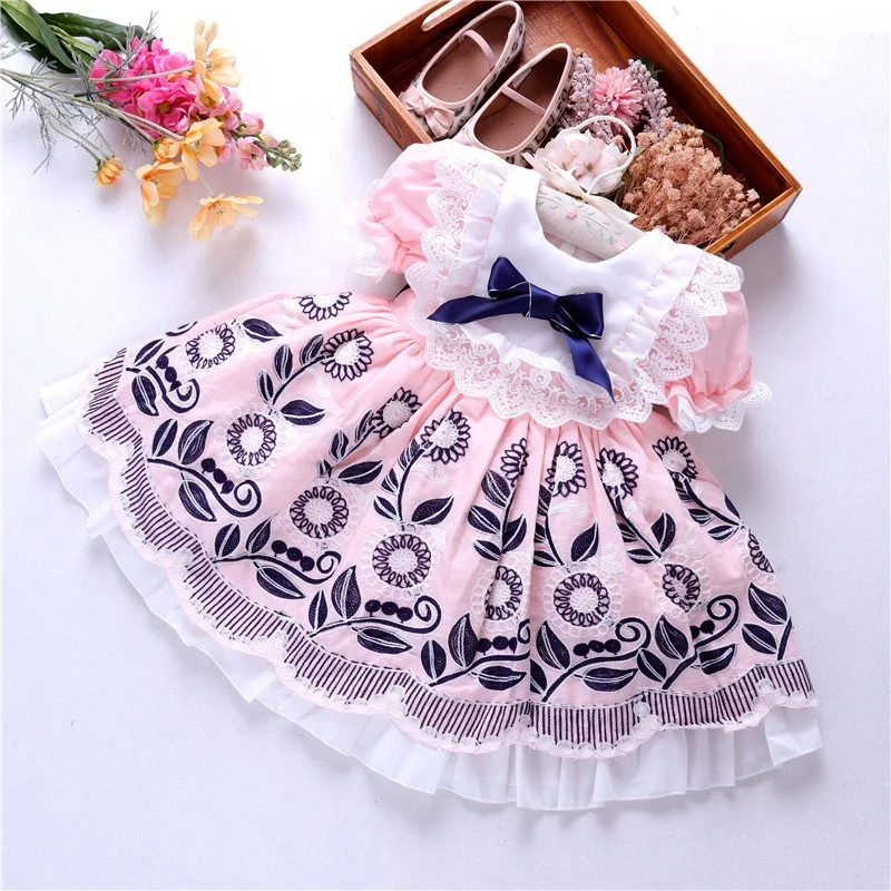 0426106 infant baby dresses for girls clothes spanish floral pink vintage wholesale kids clothing children boutiques