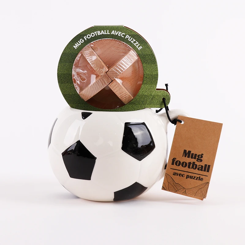 Oem Odm Novelty Gifts Custom Unique Puzzle & Football Mug Ceramic Coffee Cups Wooden Puzzle Sets For Kids & Soccer Lover