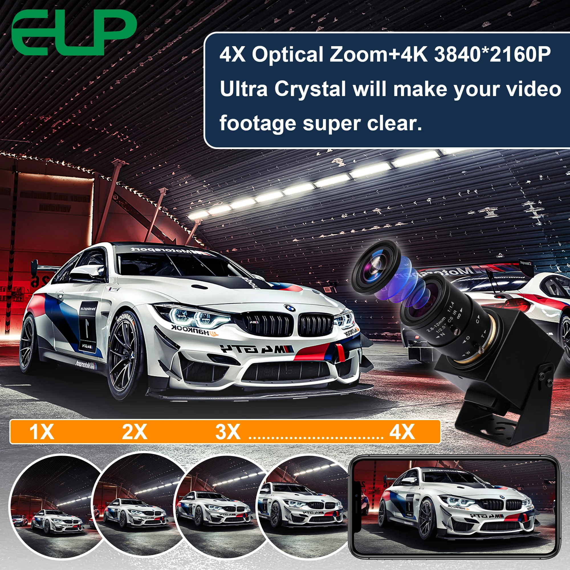 ELP 4K HDMI Camera IMX415 H.265 USB HDMI Simultaneous Output USB Webcam With 2.8-12mm Manual Optical Zoom Lens for Microscope