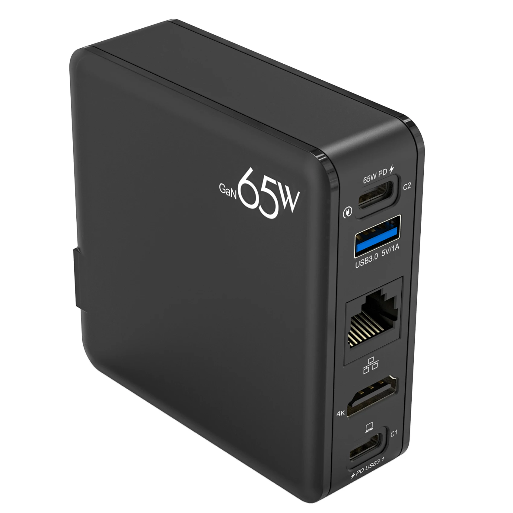 5 in 1 Docking Station USB C PD QC Fast Charger GaN Type-C HDMI USB3.0 RJ45 65W GaN Wall Charger Power Hub