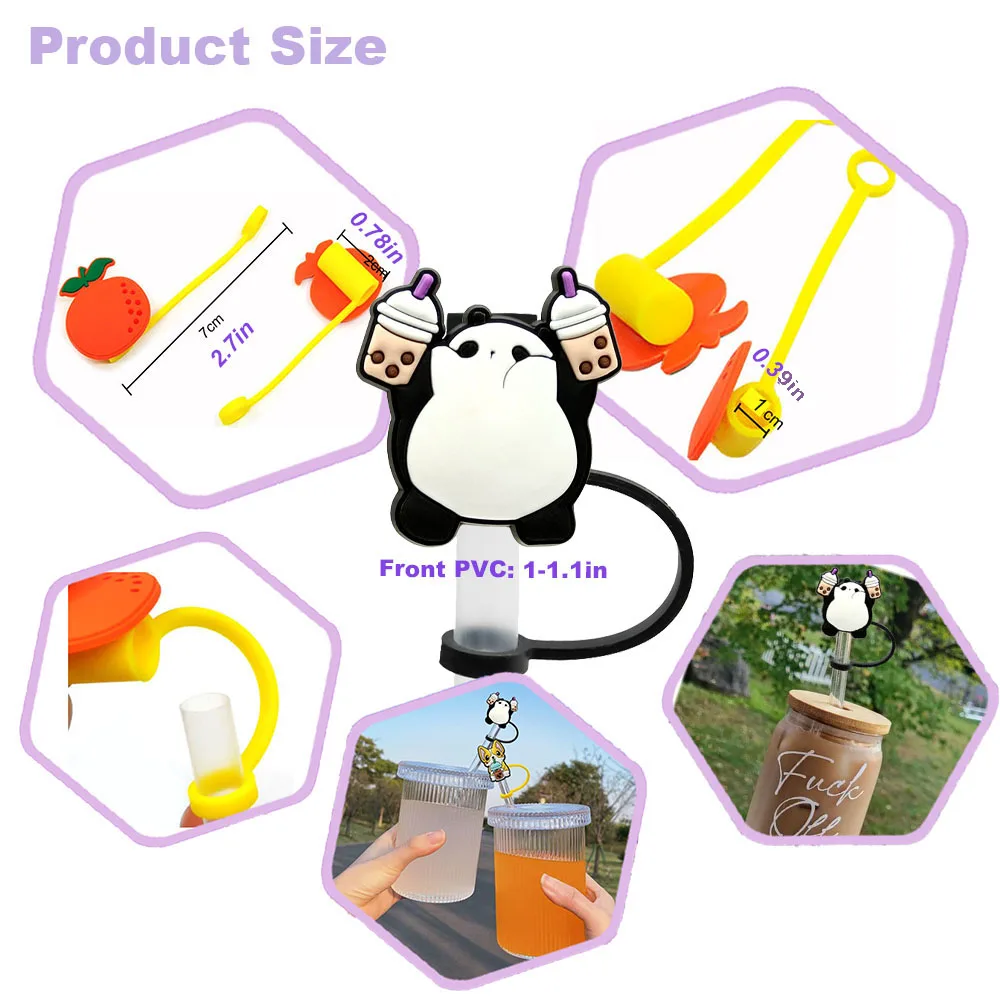 10mm silicone drinking custom reusable sorceress straw charms for tumbers wholesale Purple Magic silicone straw toppers