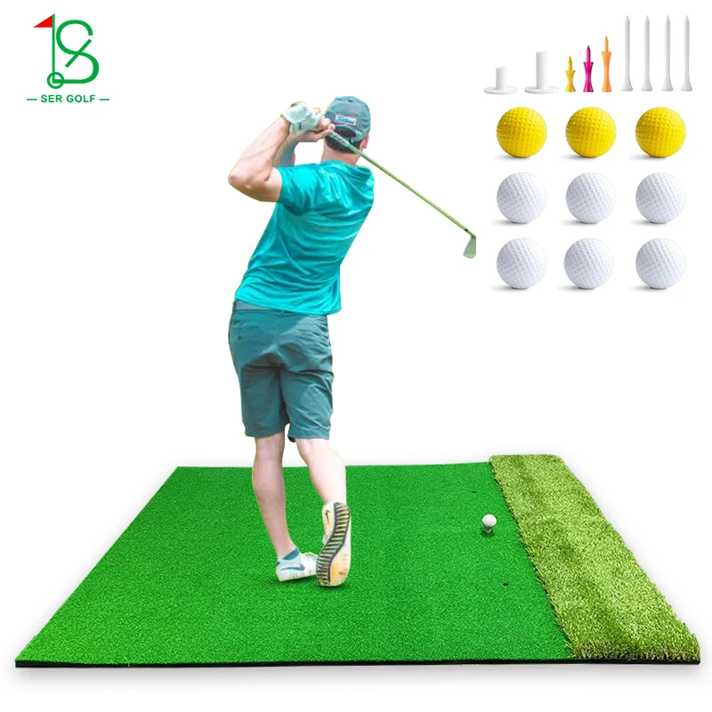 Golf Training Aid for Backyard Driving Golf Hitting Mat Premium Impact Golf Practice Mat with Dual Grass Turf