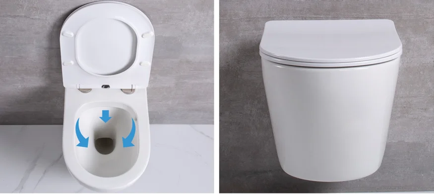 European Newest Mute Wc Rimless Mounted Toilet Single Hole Flushing Bowl Wall Hung