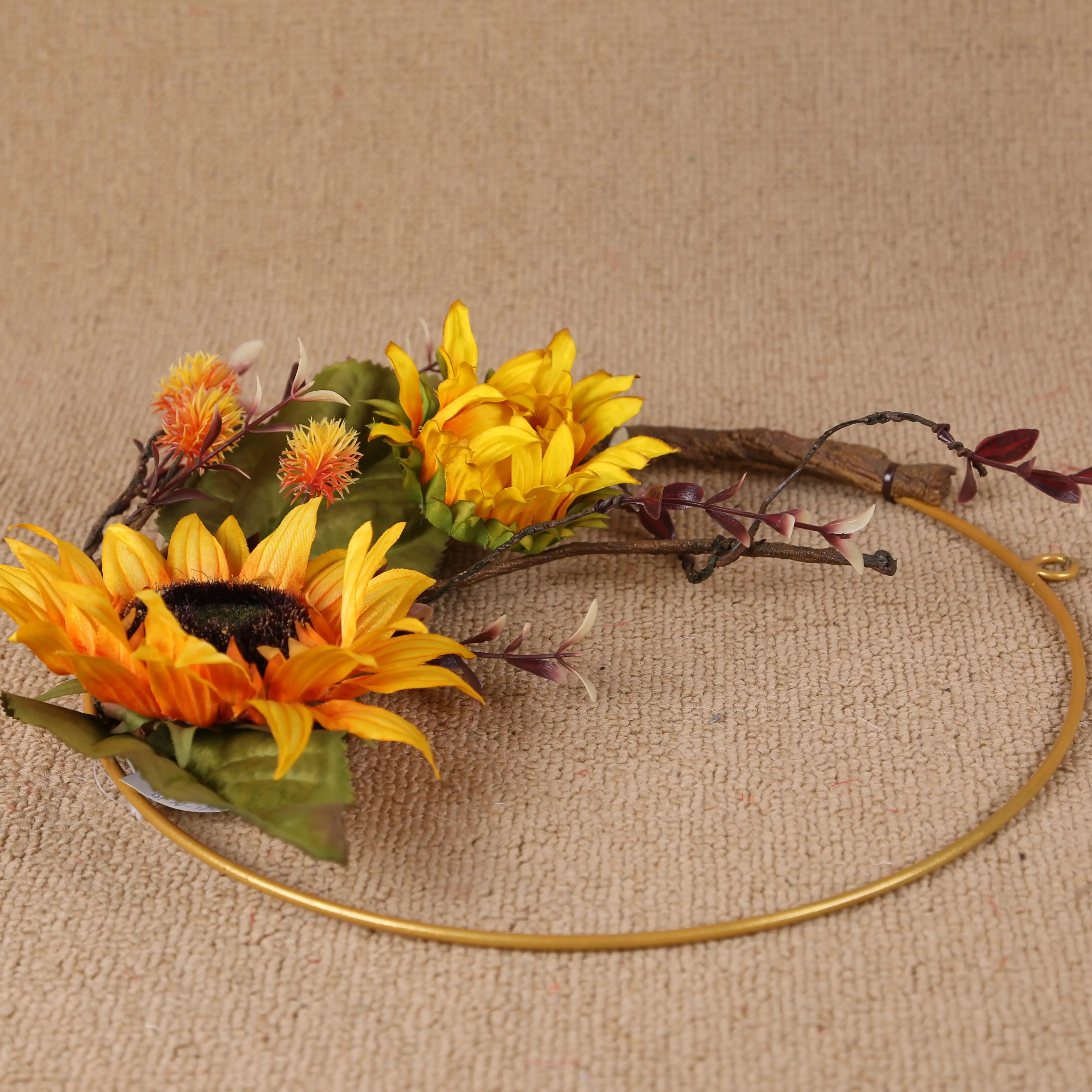Artificial Sunflower Wreath Flower Wreath With Yellow Sunflower And Green Leaves For Front Door Indoor Or Outdoor Wall Wedding